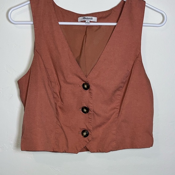 Madewell Womens Vest Top Cropped Button Up Sleeveless Copper Brown - Picture 1 of 6